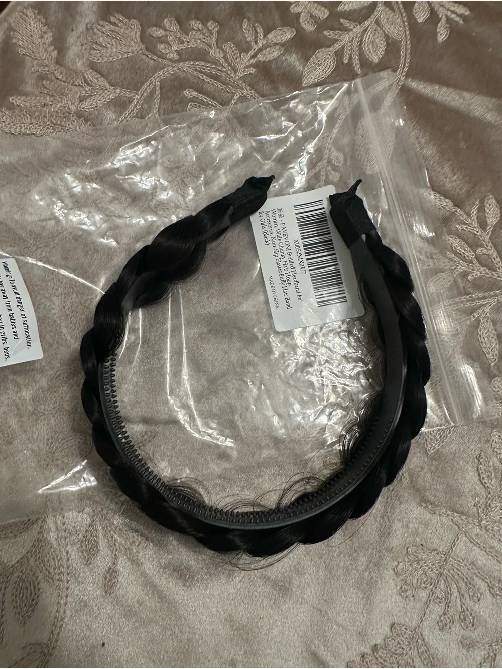Black Braided Synthetic Hair Headband for Women